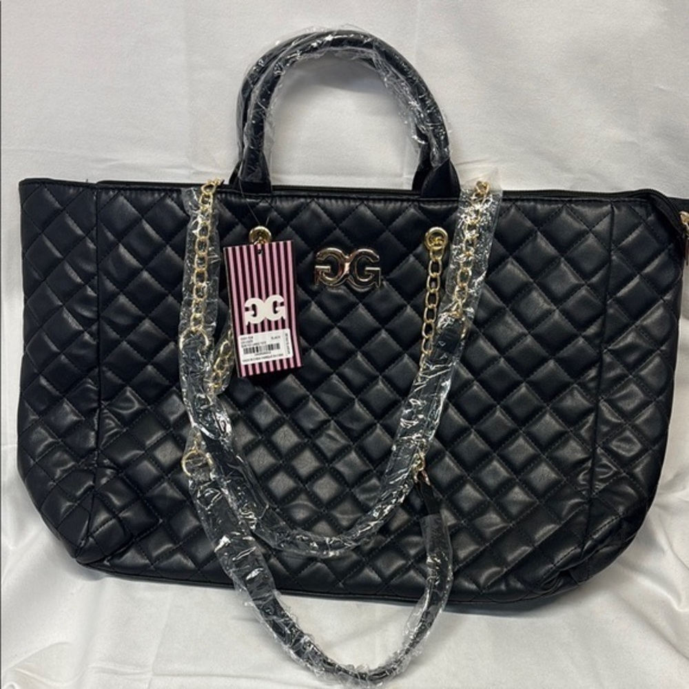 Gilda Paris Black Quilted large tote Handbag with Gold Chain new